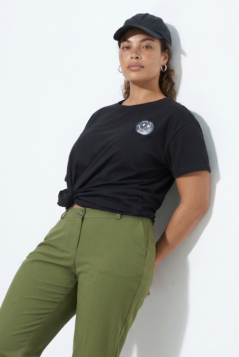 T-Shirt, Boxy Fit, Pailletten, Smiley-Patch, Halbarm