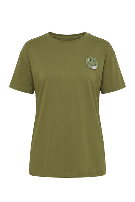 T-Shirt, Boxy Fit, Pailletten, Smiley-Patch, Halbarm