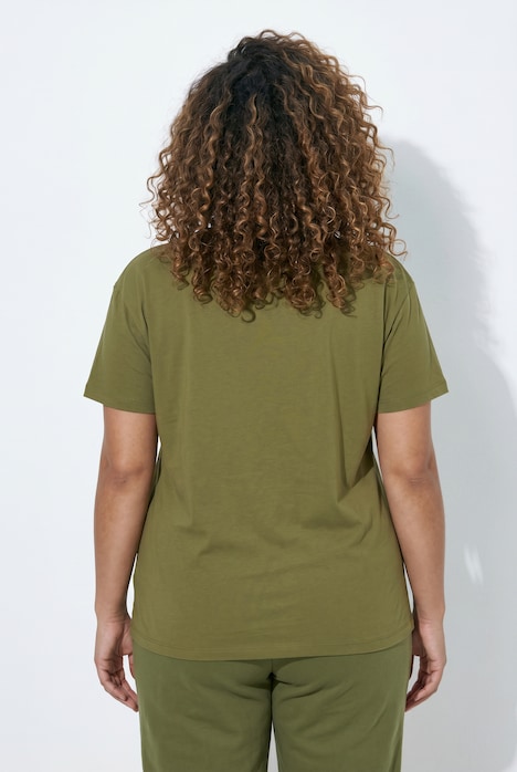 T-shirt, boxy fit, pailletten, smiley-patch, korte mouwen
