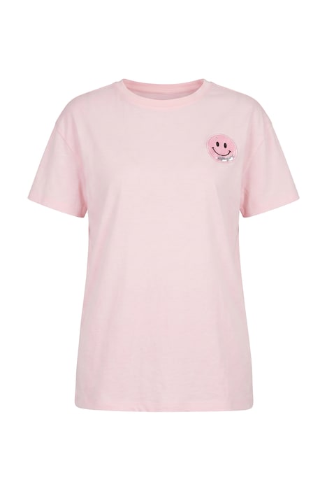 T-Shirt, Boxy Fit, Pailletten, Smiley-Patch, Halbarm