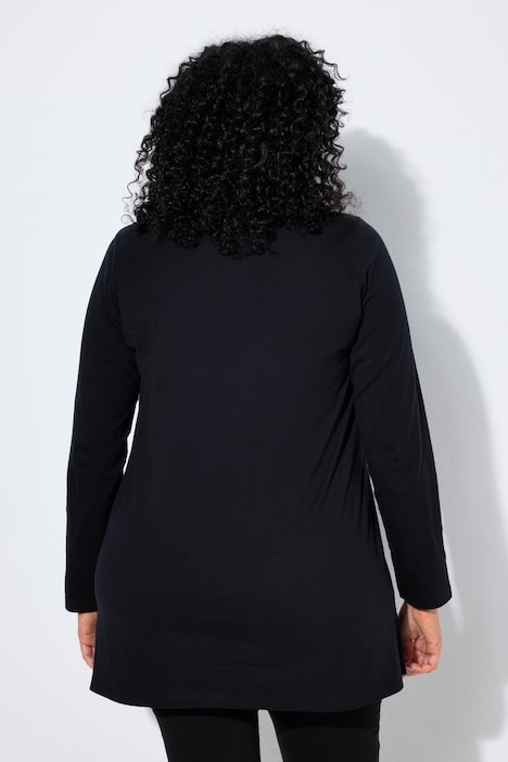 Longshirt, Stickerei, A-Linie, Tunika-Ausschnitt, Langarm