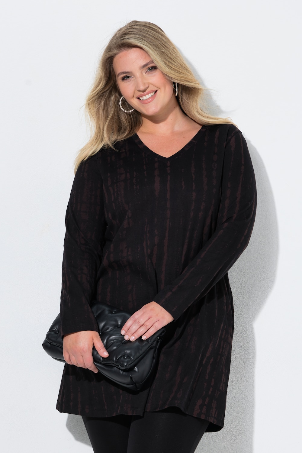 Longshirt, batikpatroon, A-lijn, V-hals, lange mouwen