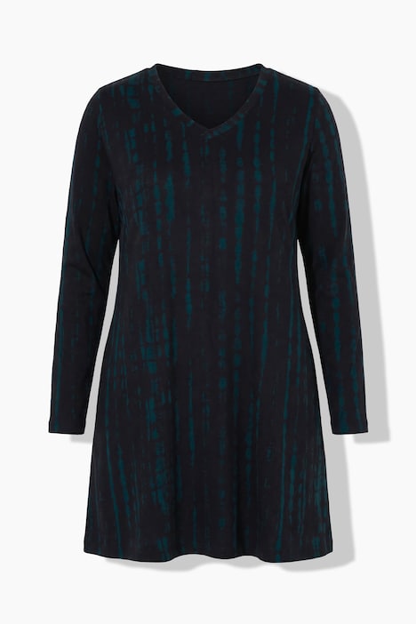Longshirt, batikpatroon, A-lijn, V-hals, lange mouwen
