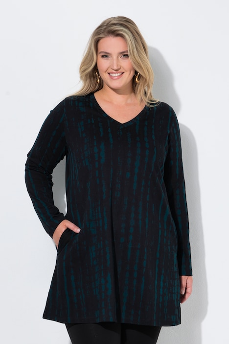 Longshirt, batikpatroon, A-lijn, V-hals, lange mouwen