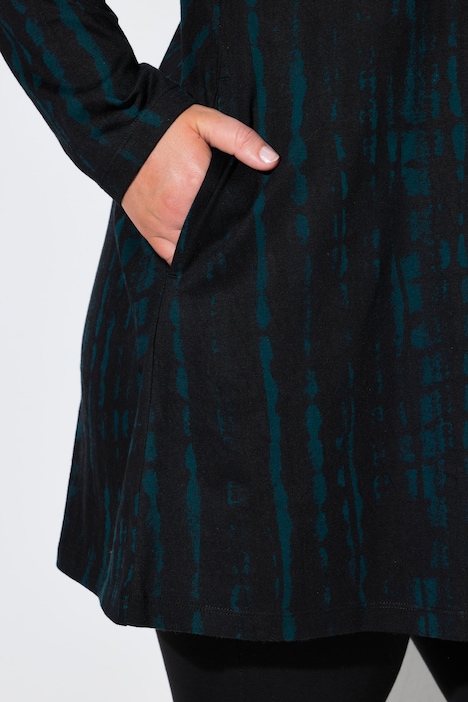Longshirt, batikpatroon, A-lijn, V-hals, lange mouwen