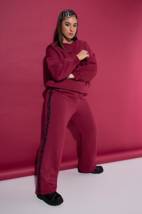 Sweathose, Wide Legs, Leostreifen, Elastikbund