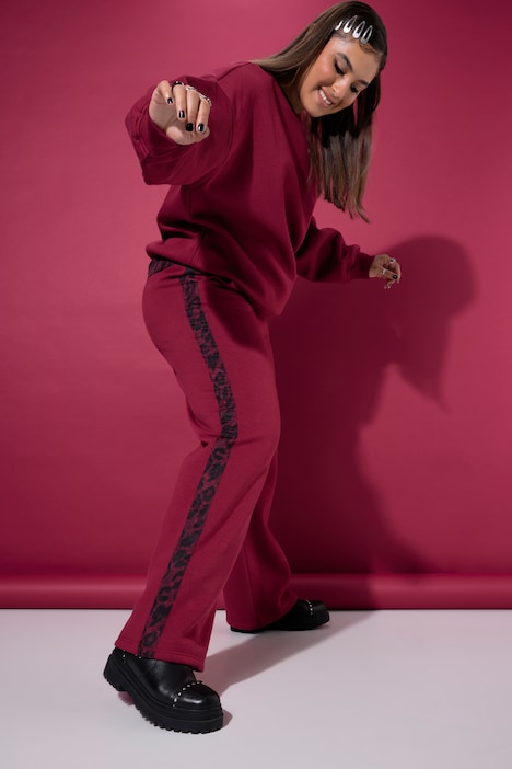 Sweathose, Wide Legs, Leostreifen, Elastikbund