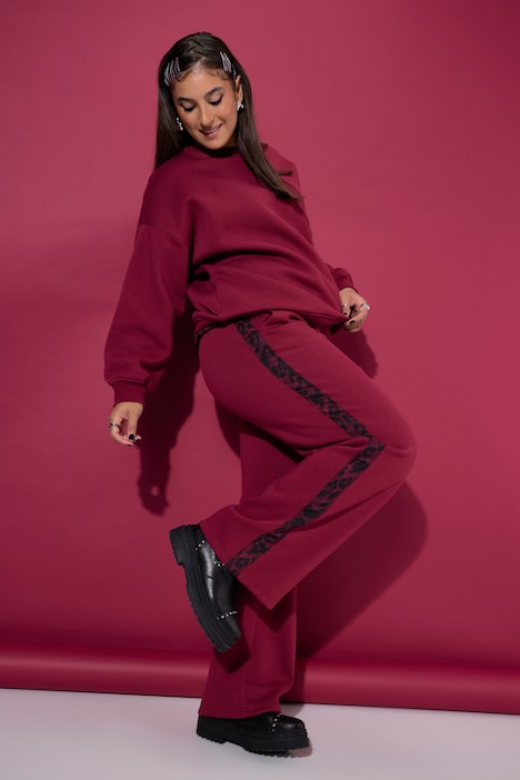 Sweathose, Wide Legs, Leostreifen, Elastikbund
