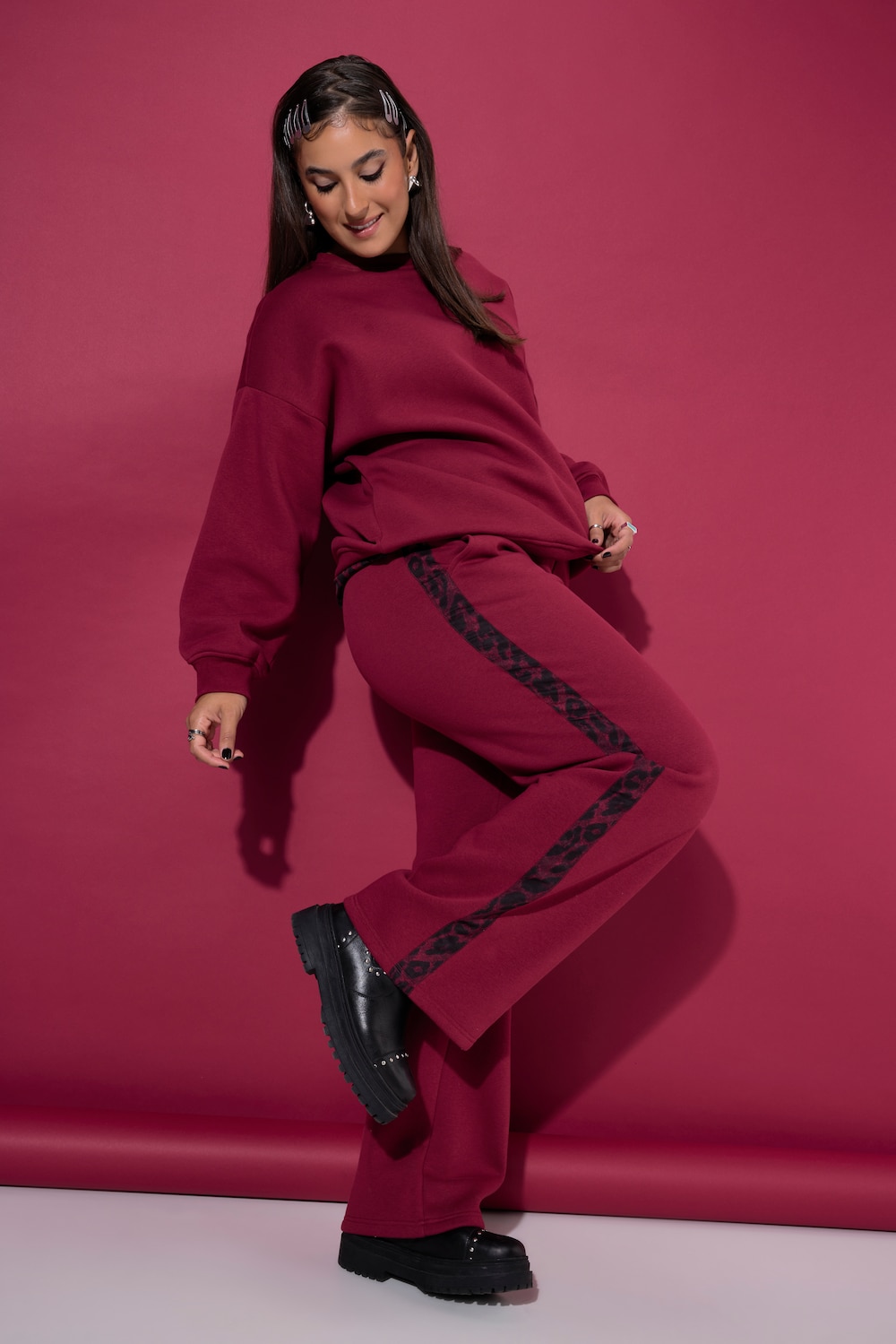 Sweathose, Wide Legs, Leostreifen, Elastikbund