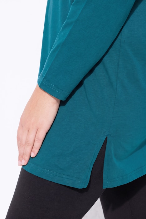 Longshirt, Ziersteine, A-Linie, V-Ausschnitt, Langarm