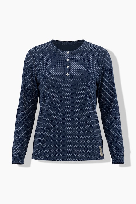 T-shirt en coton bio, cœurs / rayures, encolure Henley et manches longues