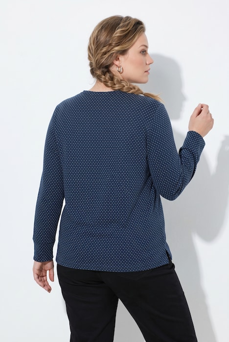 T-shirt en coton bio, cœurs / rayures, encolure Henley et manches longues