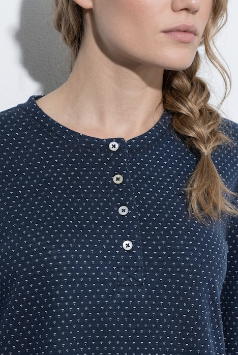 T-shirt en coton bio, cœurs / rayures, encolure Henley et manches longues