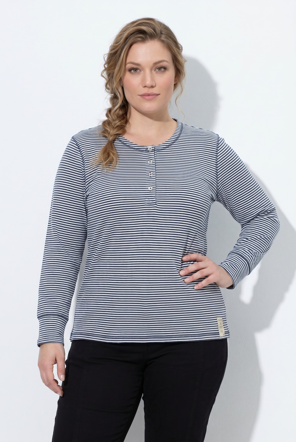 Shirt, Herzen/Ringel, Henley-Ausschnitt, Langarm, Biobaumwolle