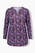Longshirt, Blüten, A-Linie, Tunika-Ausschnitt, Langarm