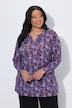 Longshirt, Blüten, A-Linie, Tunika-Ausschnitt, Langarm