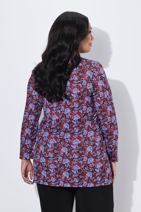 Longshirt, Blüten, A-Linie, Tunika-Ausschnitt, Langarm