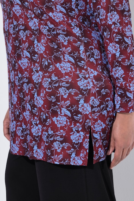 Longshirt, Blüten, A-Linie, Tunika-Ausschnitt, Langarm