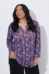 Longshirt, Blüten, A-Linie, Tunika-Ausschnitt, Langarm