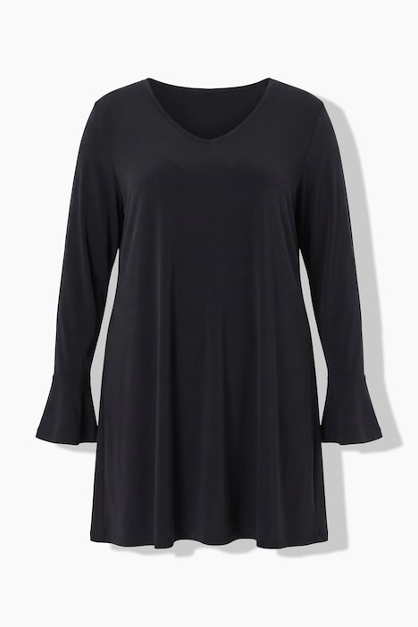 Longshirt, Volantärmel, A-Linie, V-Ausschnitt, Langarm