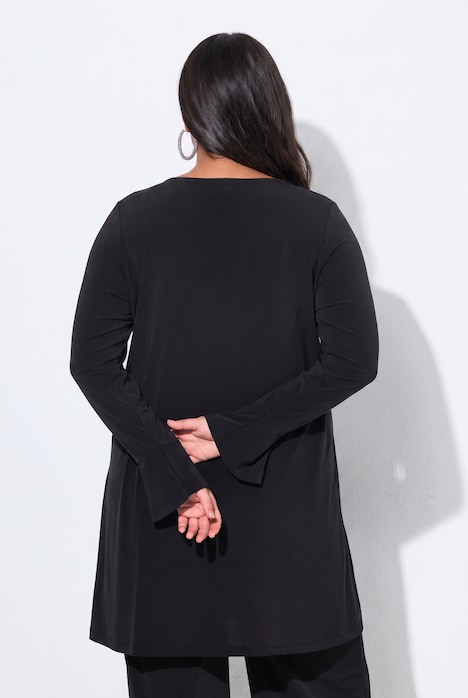 Longshirt, Volantärmel, A-Linie, V-Ausschnitt, Langarm