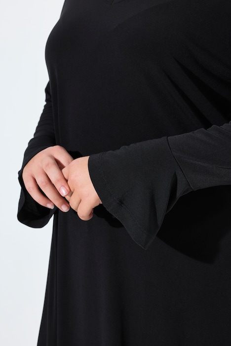 Longshirt, Volantärmel, A-Linie, V-Ausschnitt, Langarm