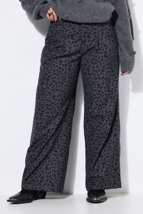 Broek met luipaardpatroon, wide shape, hoge taille, gedeeltelijk elastische tailleband