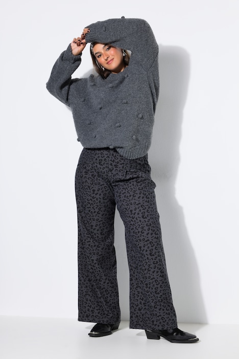 Broek met luipaardpatroon, wide shape, hoge taille, gedeeltelijk elastische tailleband