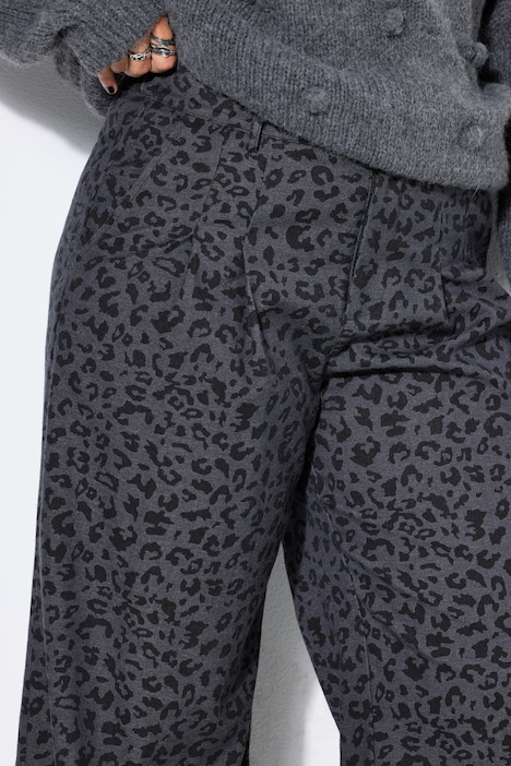 Broek met luipaardpatroon, wide shape, hoge taille, gedeeltelijk elastische tailleband