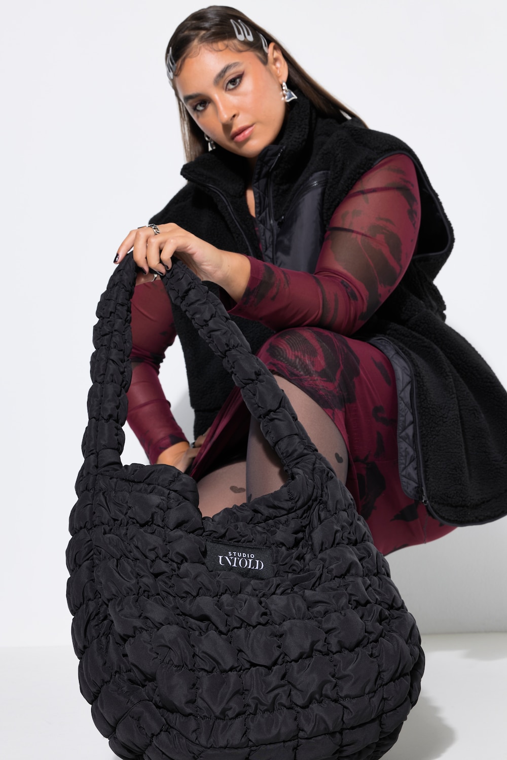 Stepp-Tasche, 3D-Stepp, Schulterriemen, Zippfach