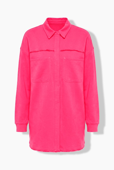Sweat jacket, loose fit, open style, fringed edges