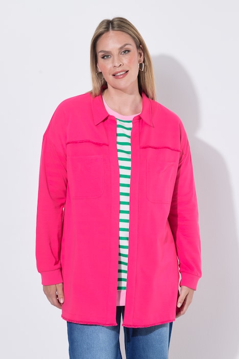 Sweat jacket, loose fit, open style, fringed edges