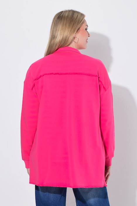 Sweat jacket, loose fit, open style, fringed edges