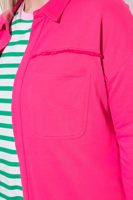 Sweat jacket, loose fit, open style, fringed edges