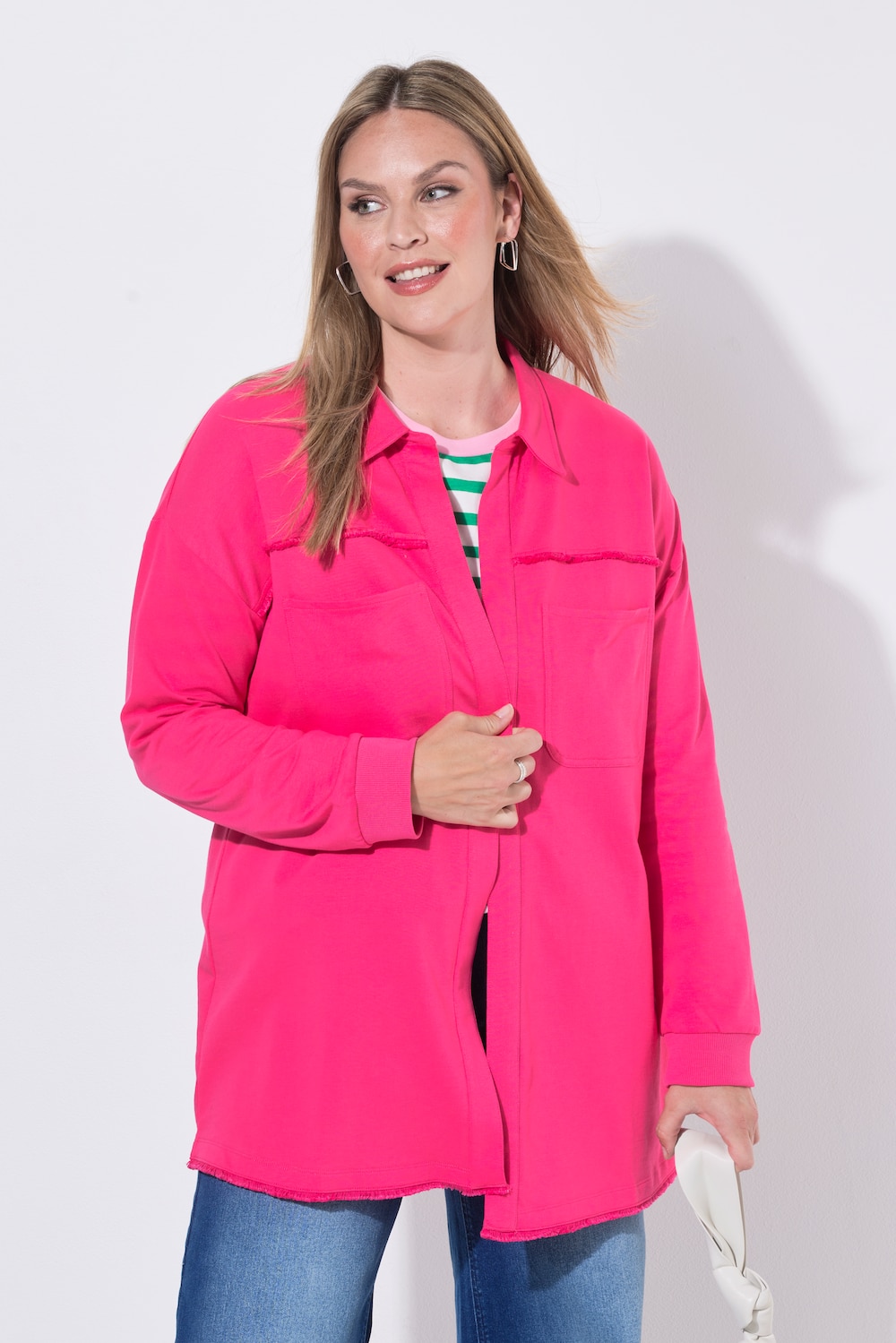 Sweatjacke, Loose Fit, offene Form, Fransenkanten
