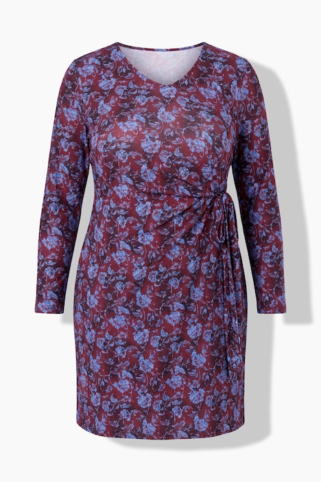 Jerseykleid, Blüten, A-Linie, Rundhals, Langarm