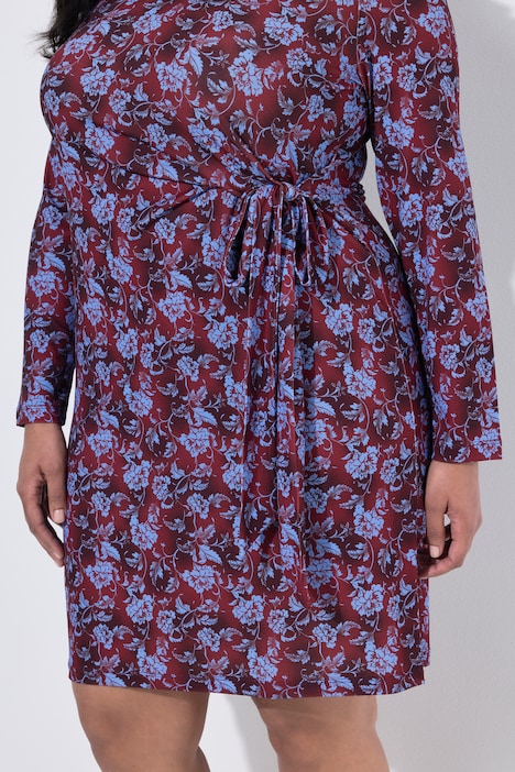Jerseykleid, Blüten, A-Linie, Rundhals, Langarm