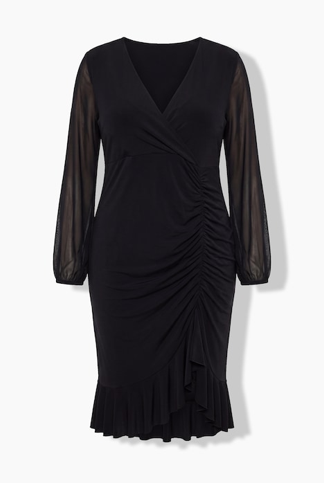 Jerseykleid, A-Linie, V-Ausschnitt, Mesh-Langarm