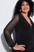 Jerseykleid, A-Linie, V-Ausschnitt, Mesh-Langarm