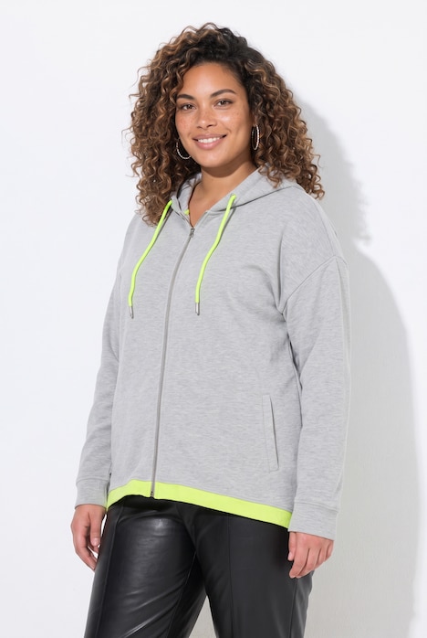 Sweatjacke, oversized, Kapuze, Neon