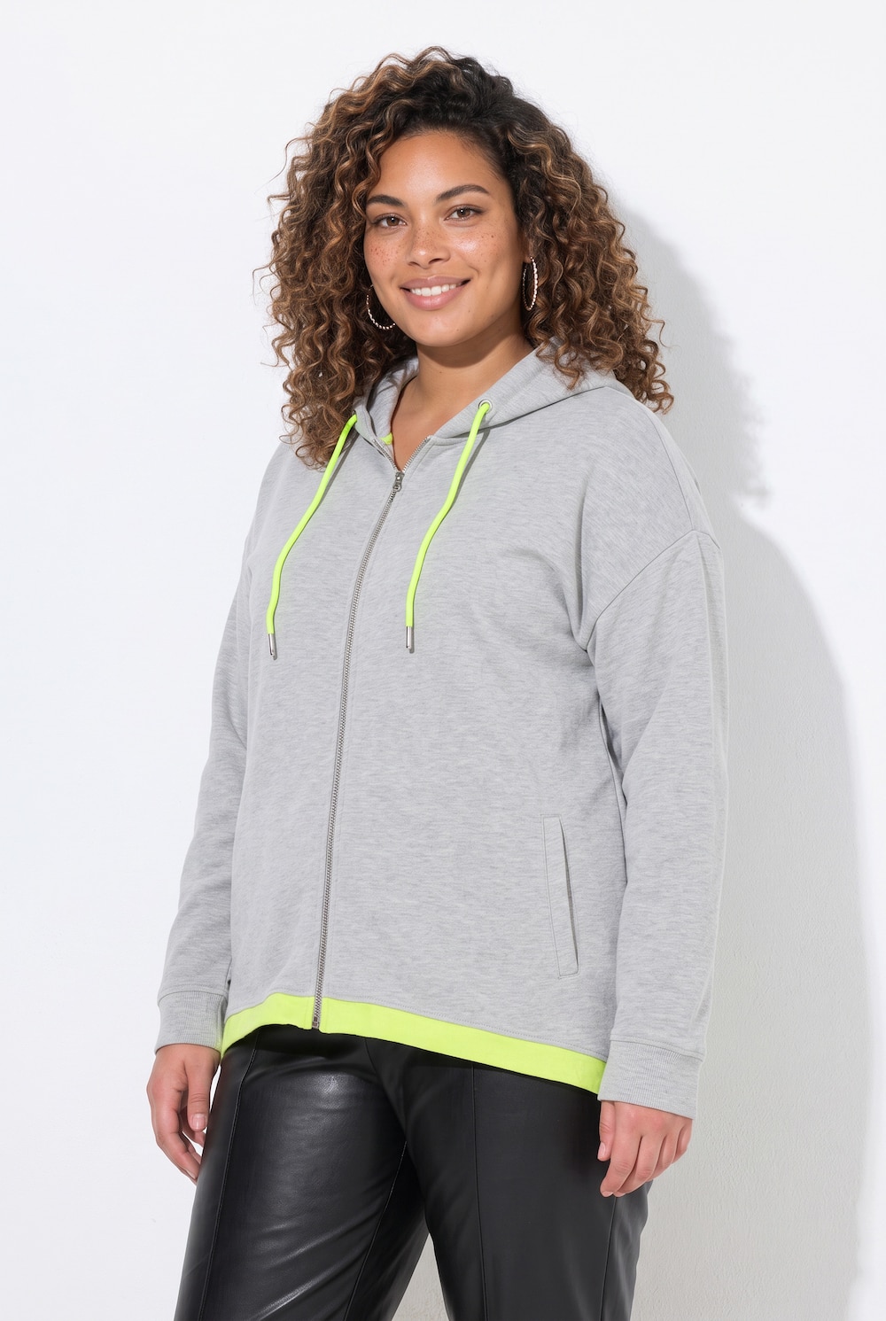 Sweatjacke, oversized, Kapuze, Neon