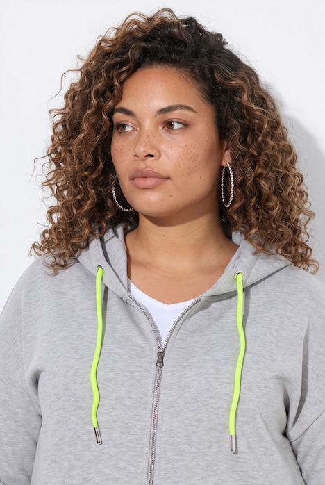 Sweatjacke, oversized, Kapuze, Neon