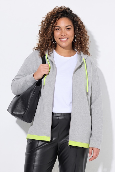 Sweatjacke, oversized, Kapuze, Neon