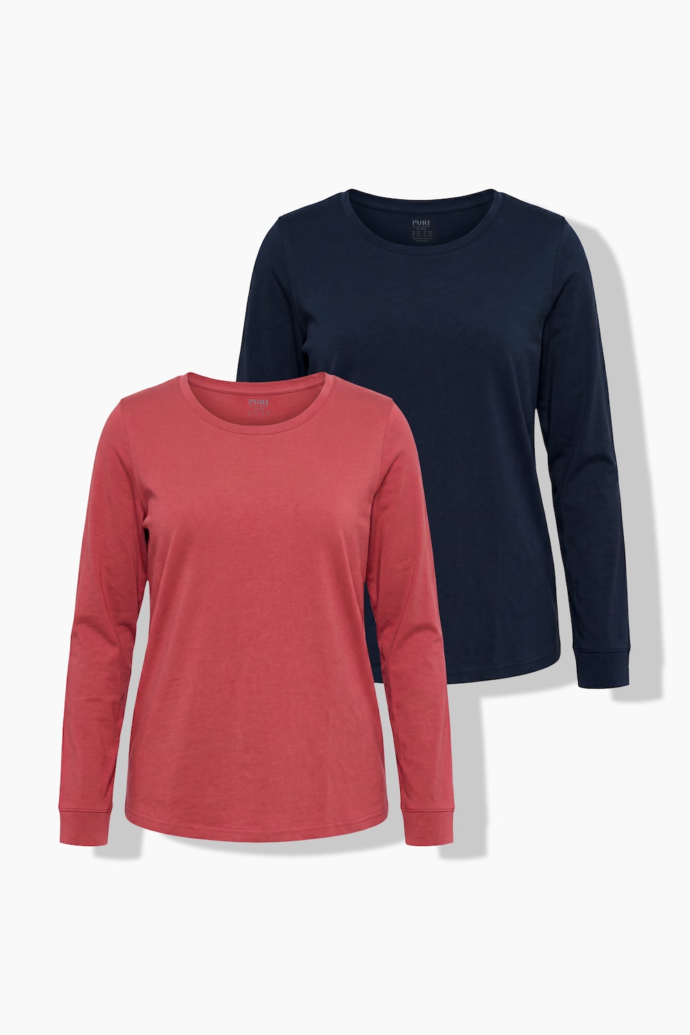 Langærmede t-shirts med rund hals i 2-pak, økologisk bomuld