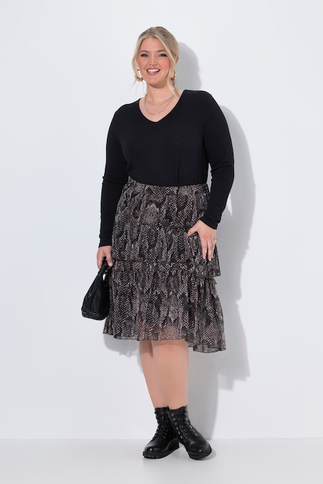 Midi-Rock, A-Linie, Chiffon, Schlange, Gltzerstreifen