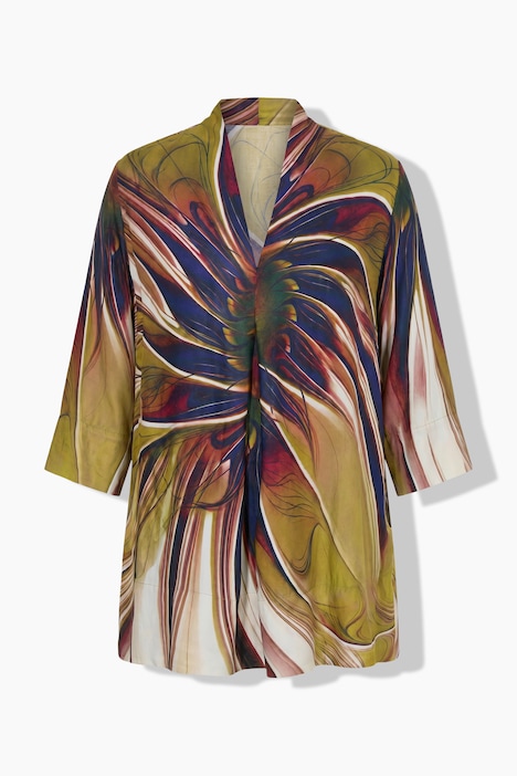 Satinbluse, Blätter, A-Linie, Kelchkragen, 3/4-Arm