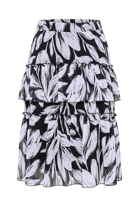 Midirock, A-Linie, Chiffon, florales Muster, Glitzerstreifen