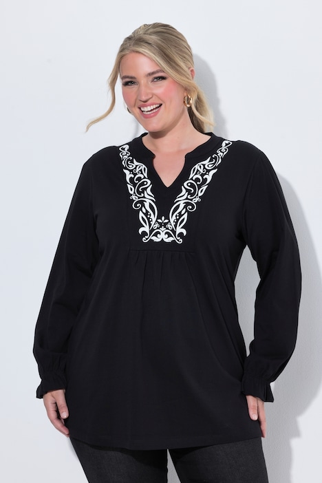 Longsleeve, A-lijn, tuniekhals, kanten patroon