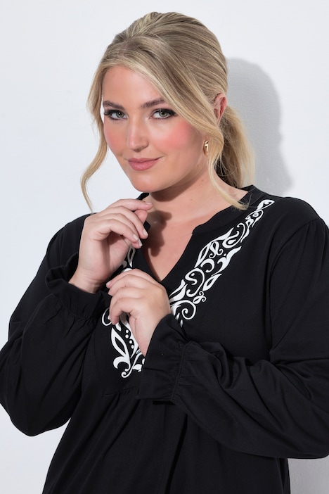 Longsleeve, A-lijn, tuniekhals, kanten patroon