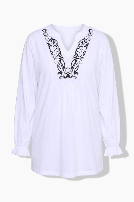 Longsleeve, A-Linie, Tunika-Ausschnitt, Spitzendruck